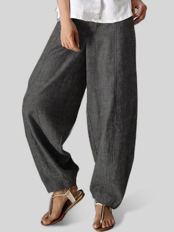 High Waist Cotton Linen Casual Pants - boddysize