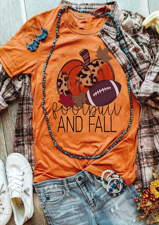 Football And Fall Pumpkin Maple Leaf T-Shirt