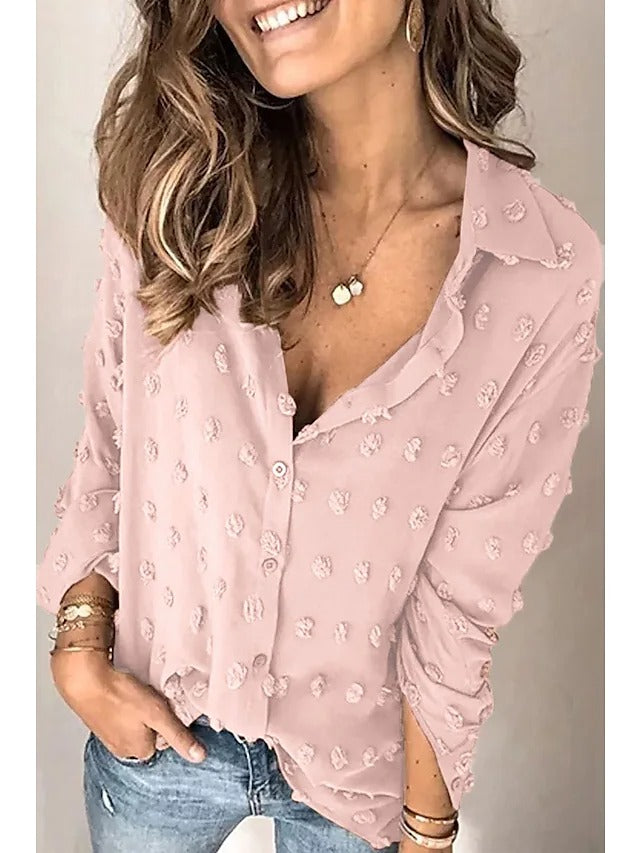 Women's  Plain  Long Sleeve Button Shirt