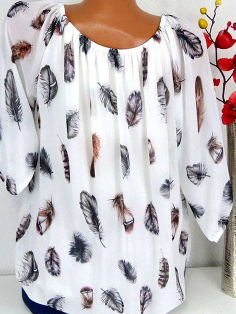 Feather-print Chiffon Pullover Top