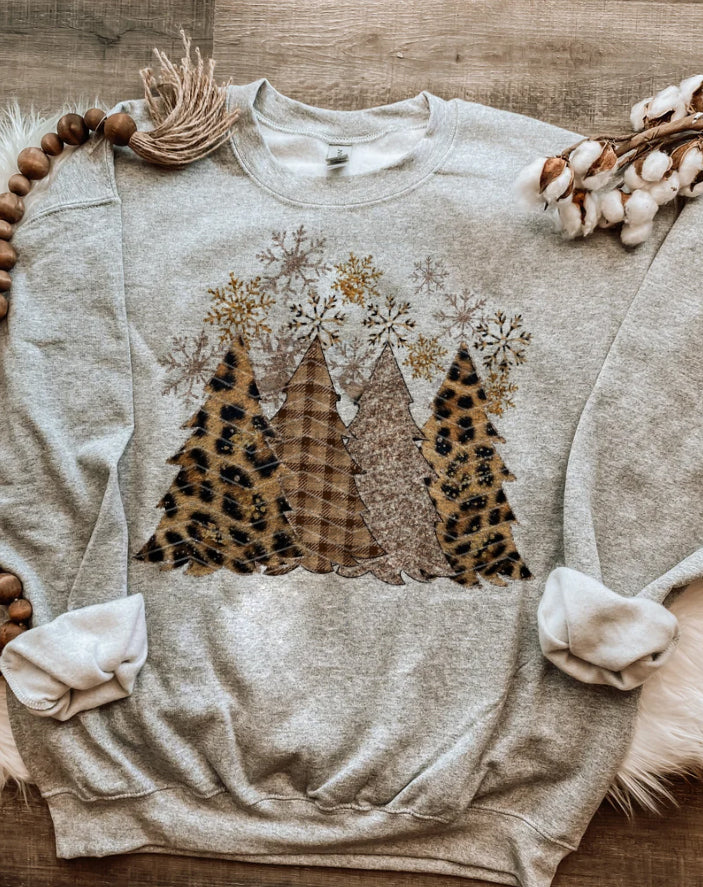 Merry Christmas Trees Sublimation Leopard Christmas Holiday Sweatshirt