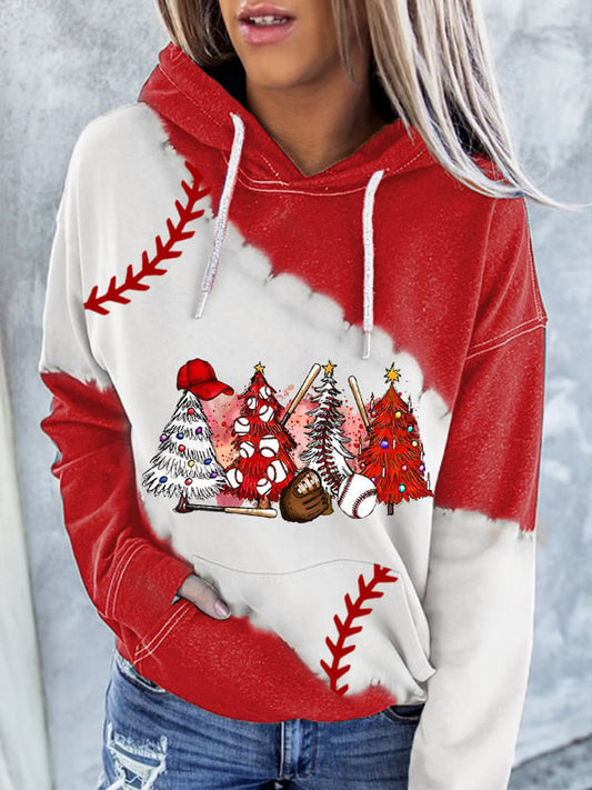 Women's Christmas Baseball Print Hoodie Sweatshirt