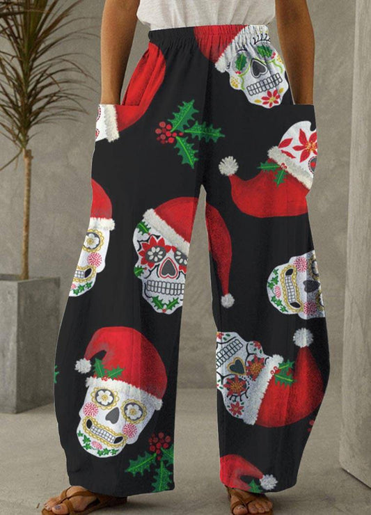 Christmas Skull Print Casual Pants