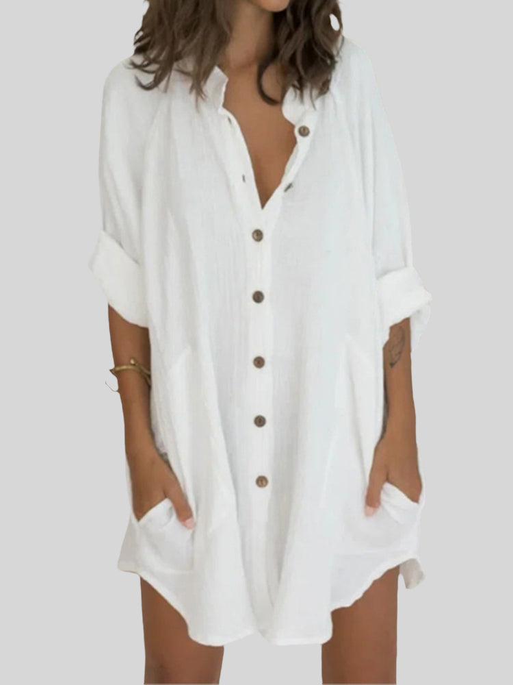 Cotton and Linen Breasted Mid-Length Shirt