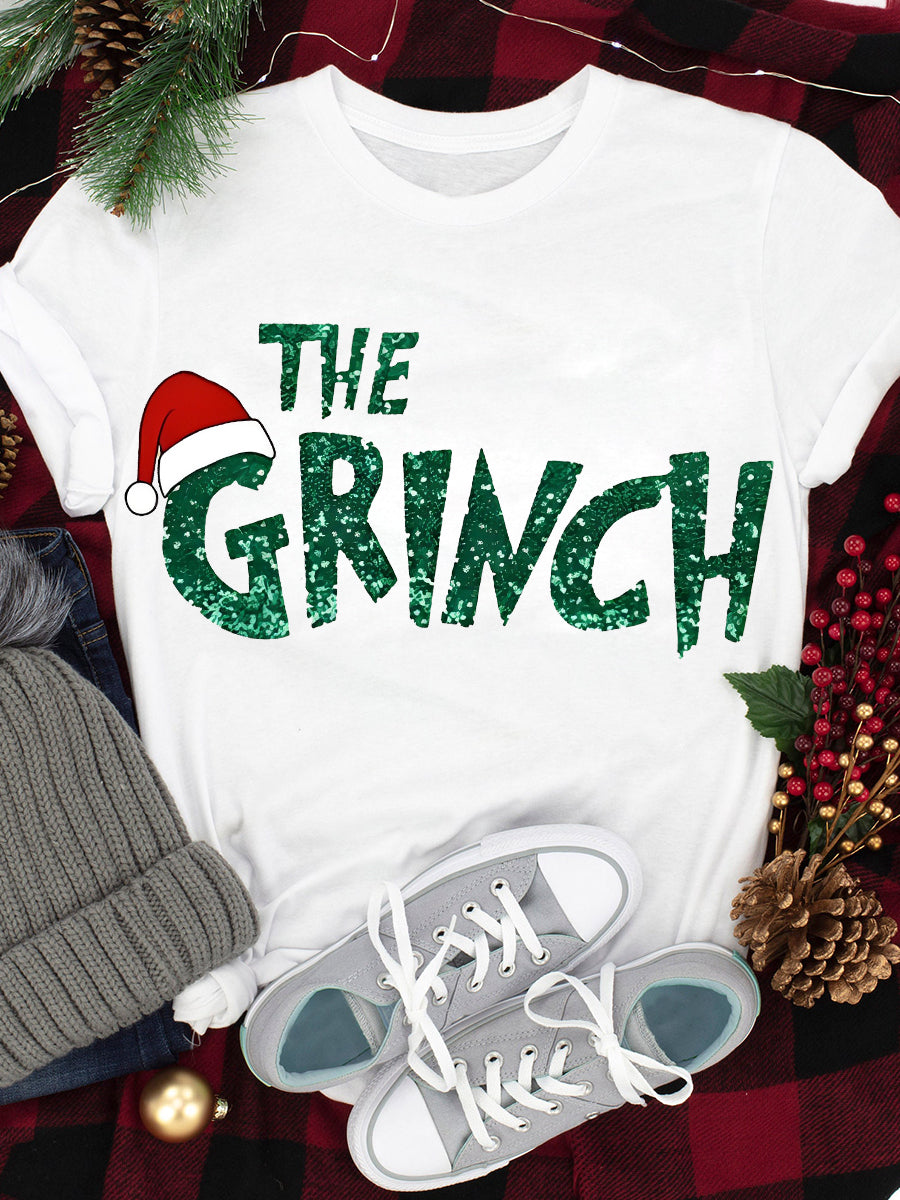 Christmas The Grinchy Print Crew Neck T-shirt