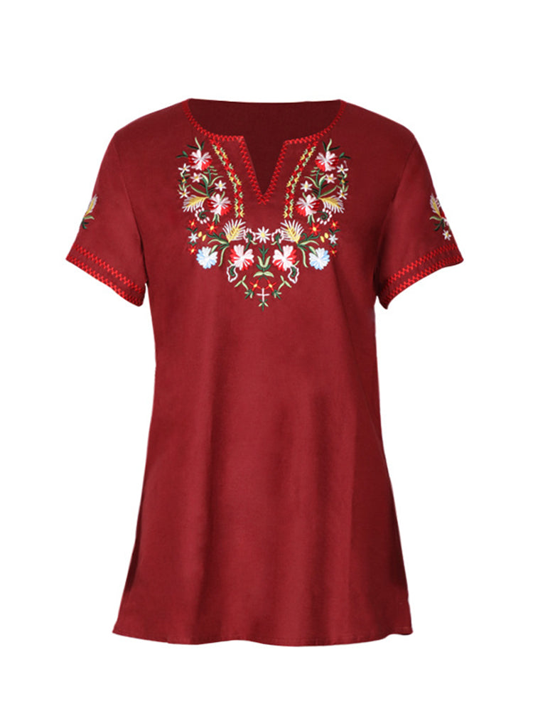 Spring/Summer Women's Retro Embroidered Short Sleeve T-Shirt Women's