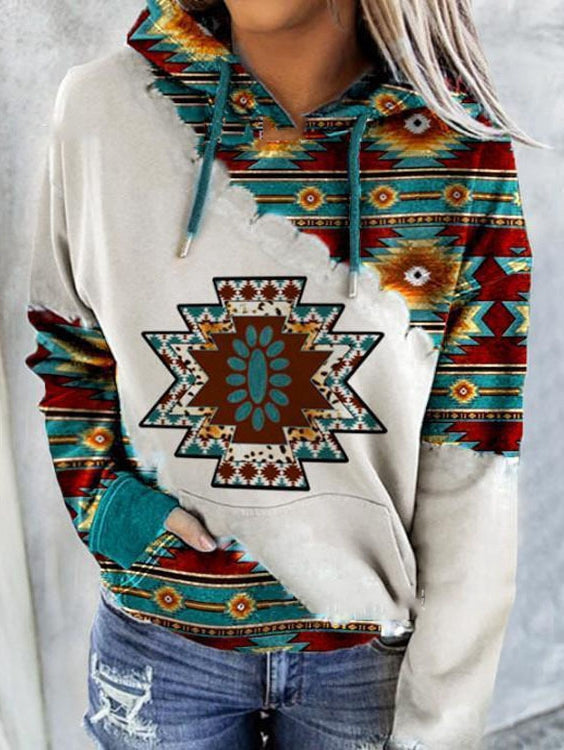 Vintage Tribal Print Long Sleeve Hoodie