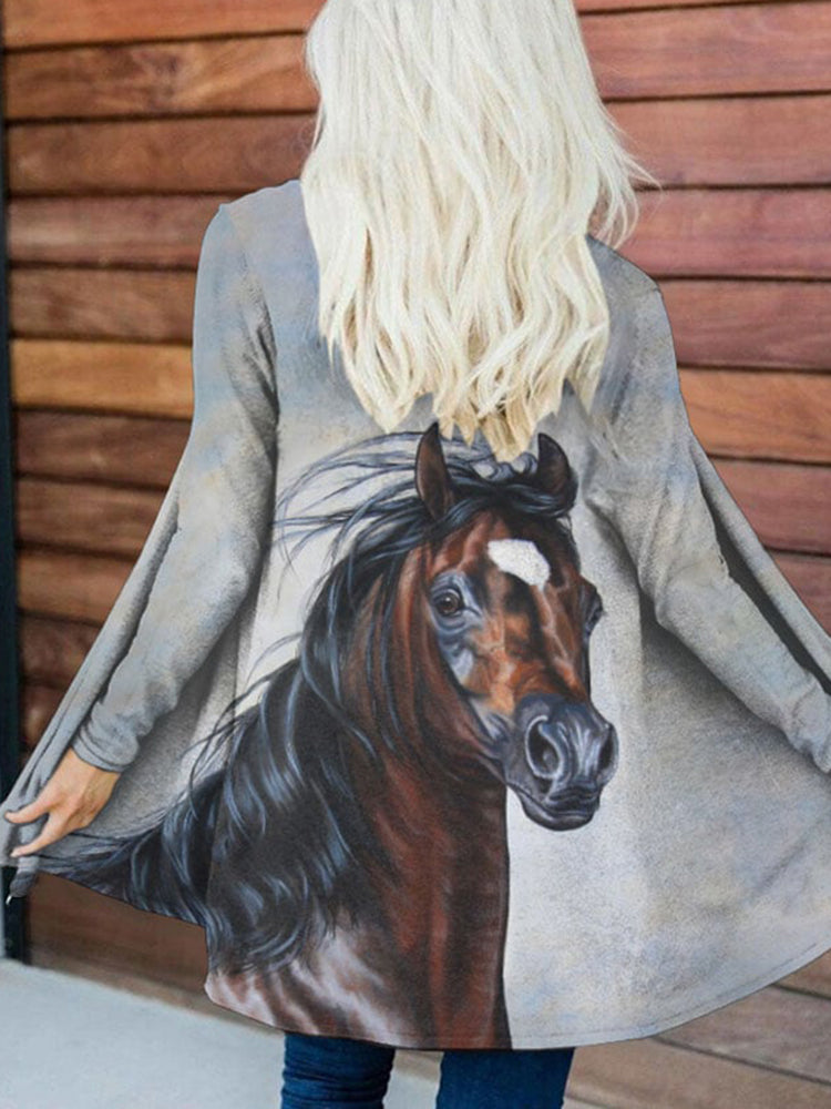 Western Horse Print Casual Cardigan