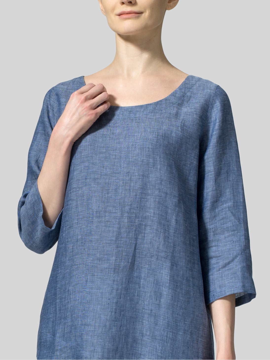 Womens Fashion Sky Blue Cotton Linen Asymmetric Long Shirt