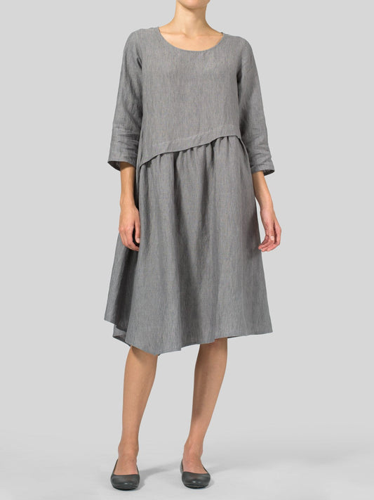 Cotton Linen A-Line Asymmetric Hem Dress - boddysize