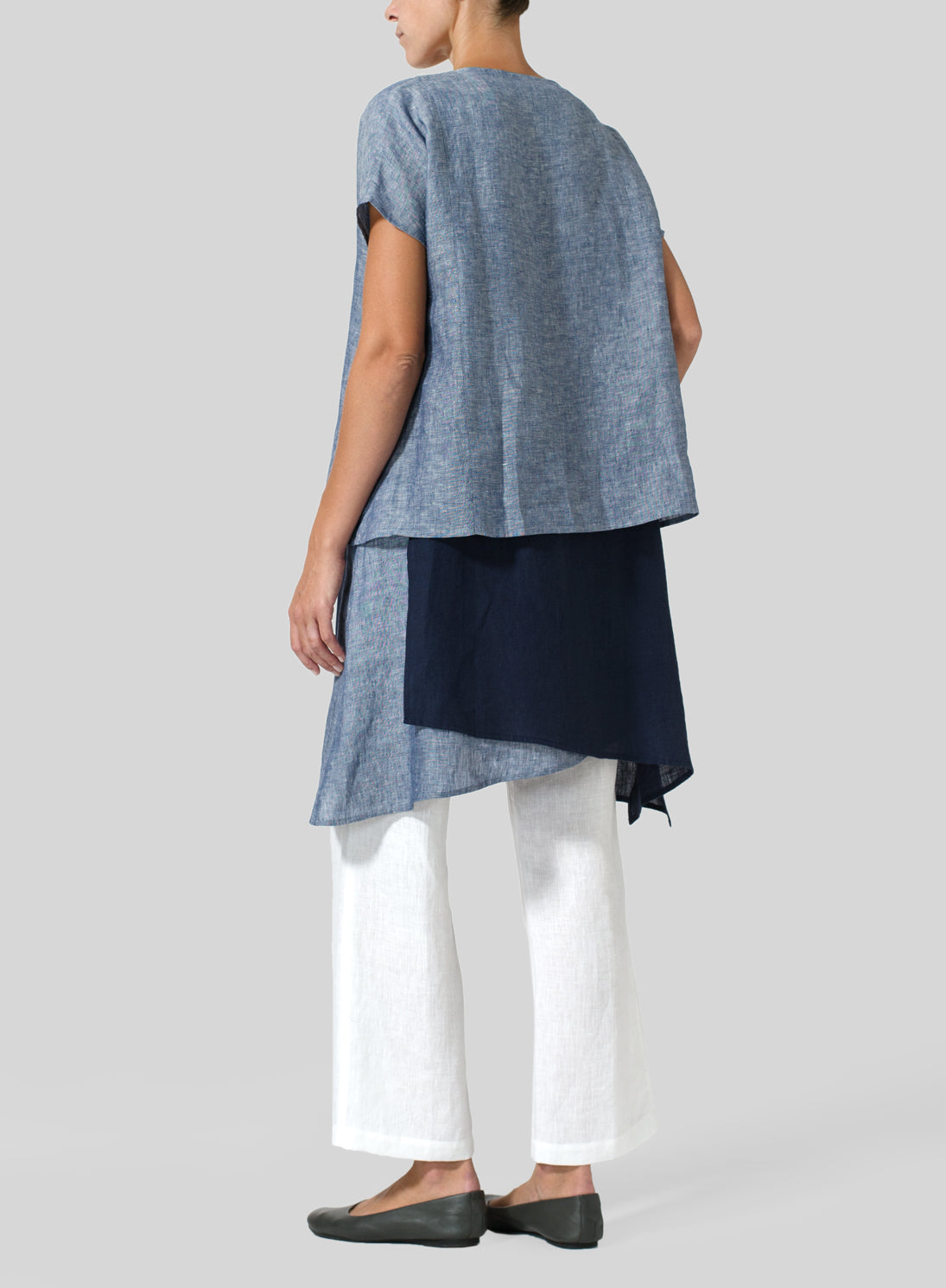 Womens Cotton Linen Irregular Multilayer Breathable Colorblock Shirt