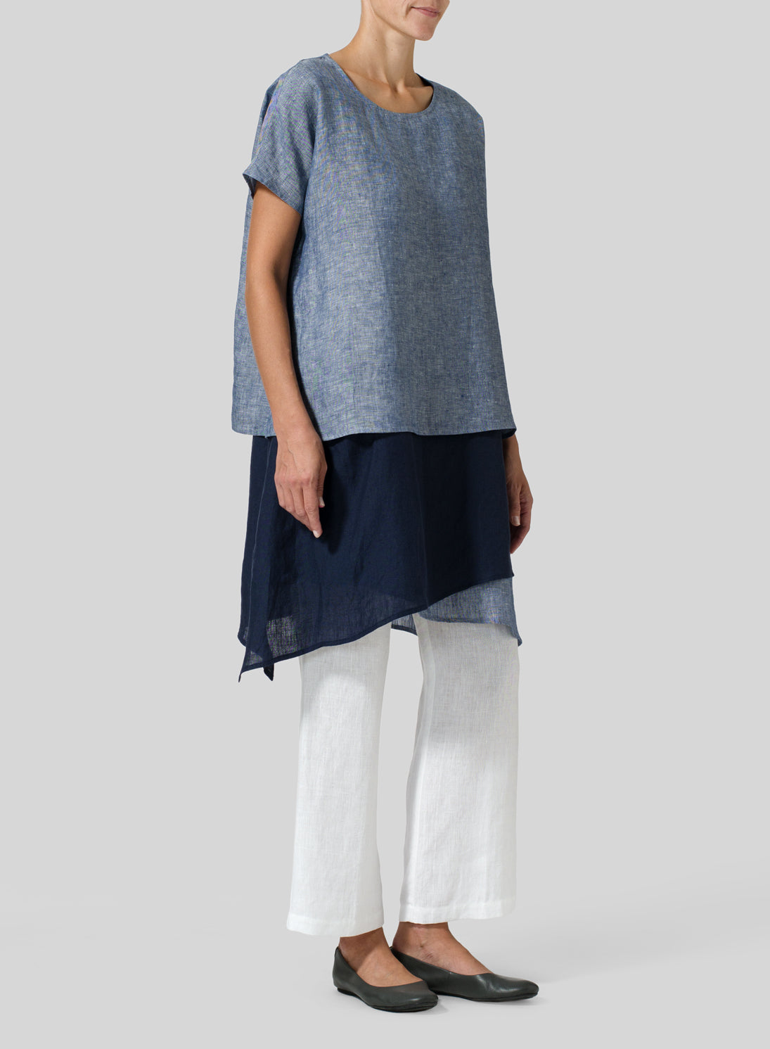 Womens Cotton Linen Irregular Multilayer Breathable Colorblock Shirt