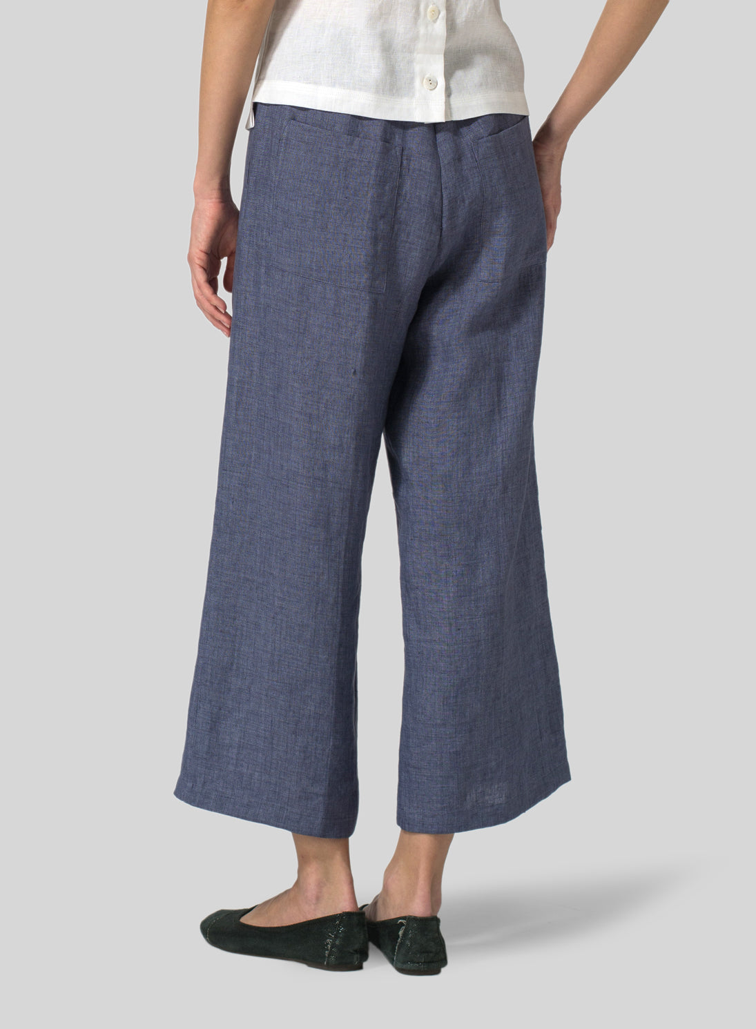 Womens Denim Blue Cotton Linen Straight Pants