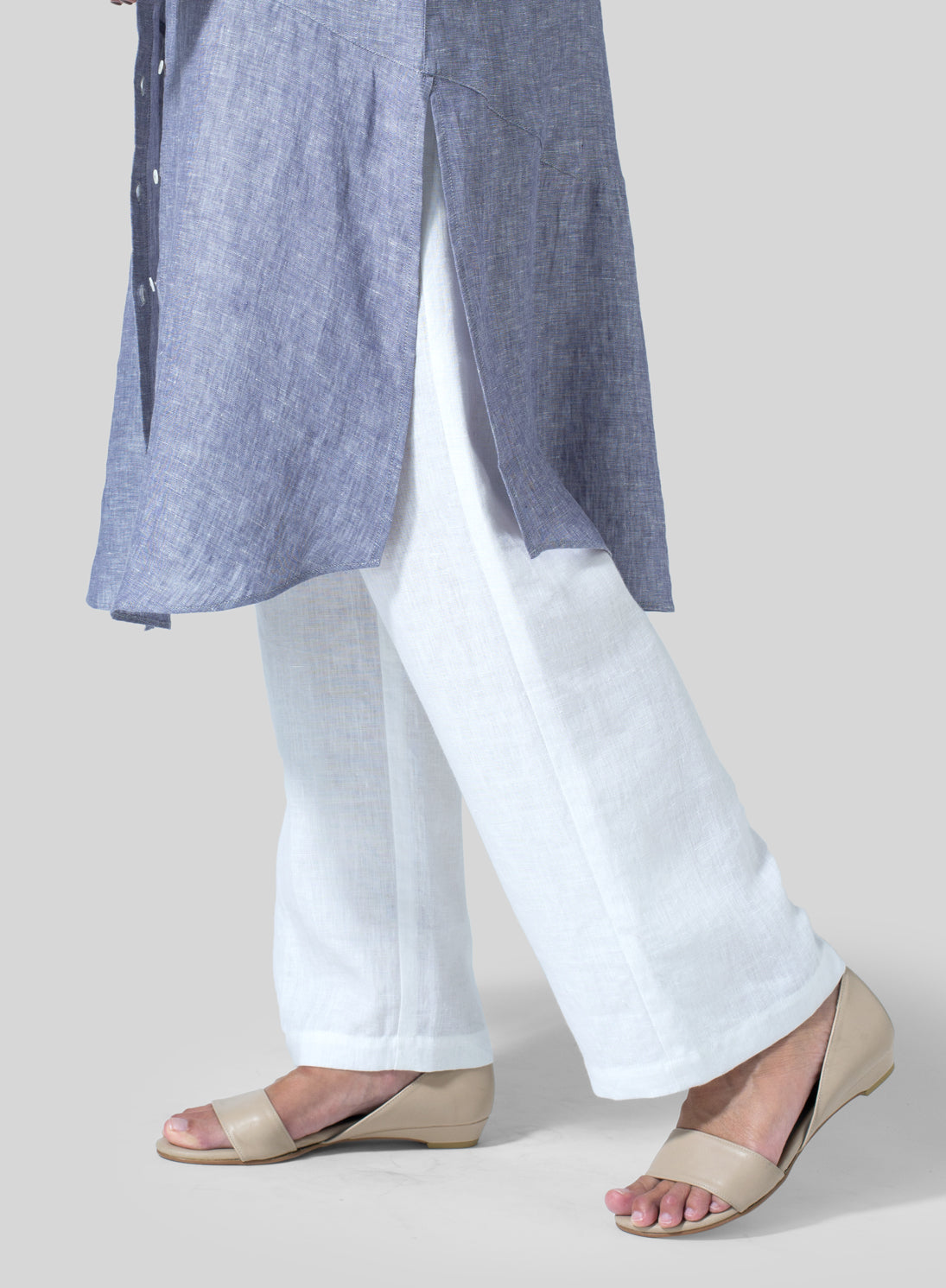 Womens Quality Cotton Linen V-Neck Long Shirt