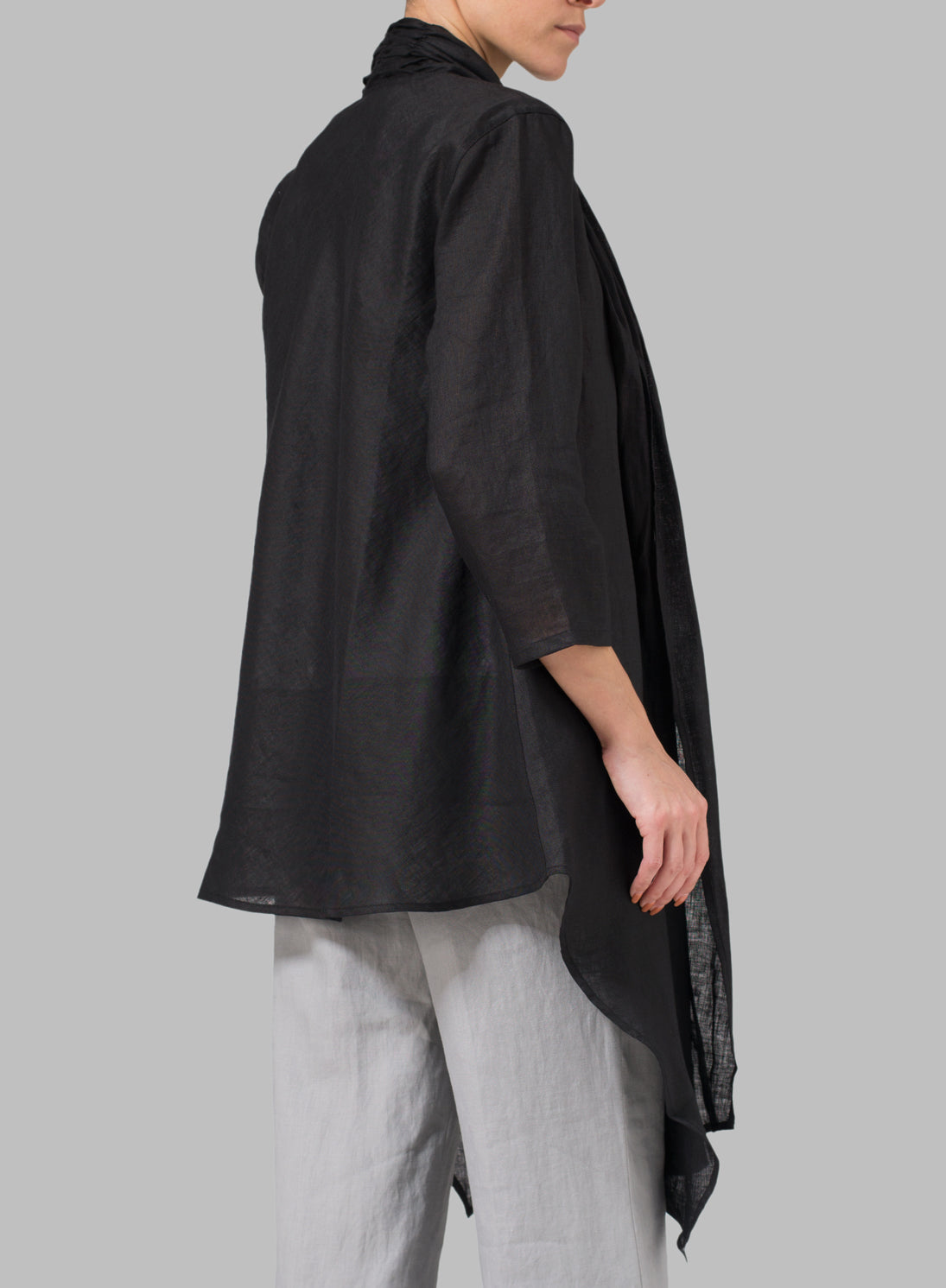 Womens Cotton Linen Long Shawl Collar Jacket
