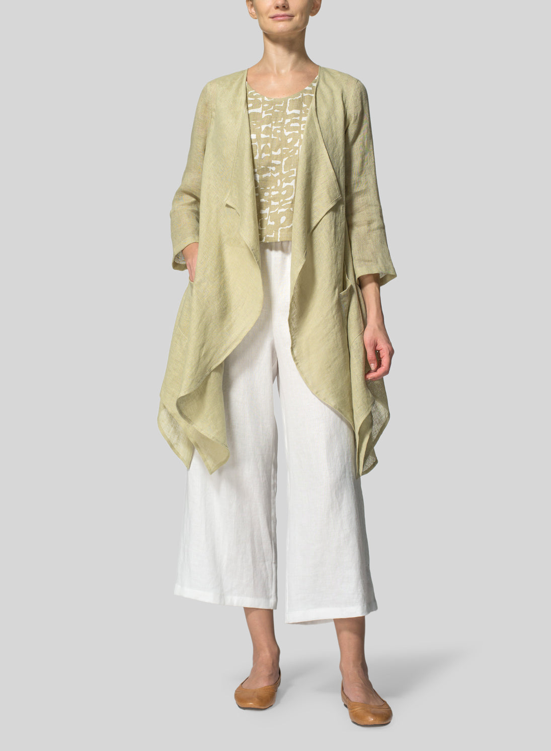 Cotton And Linen Waterfall Cardigan Irregular Jacket - boddysize