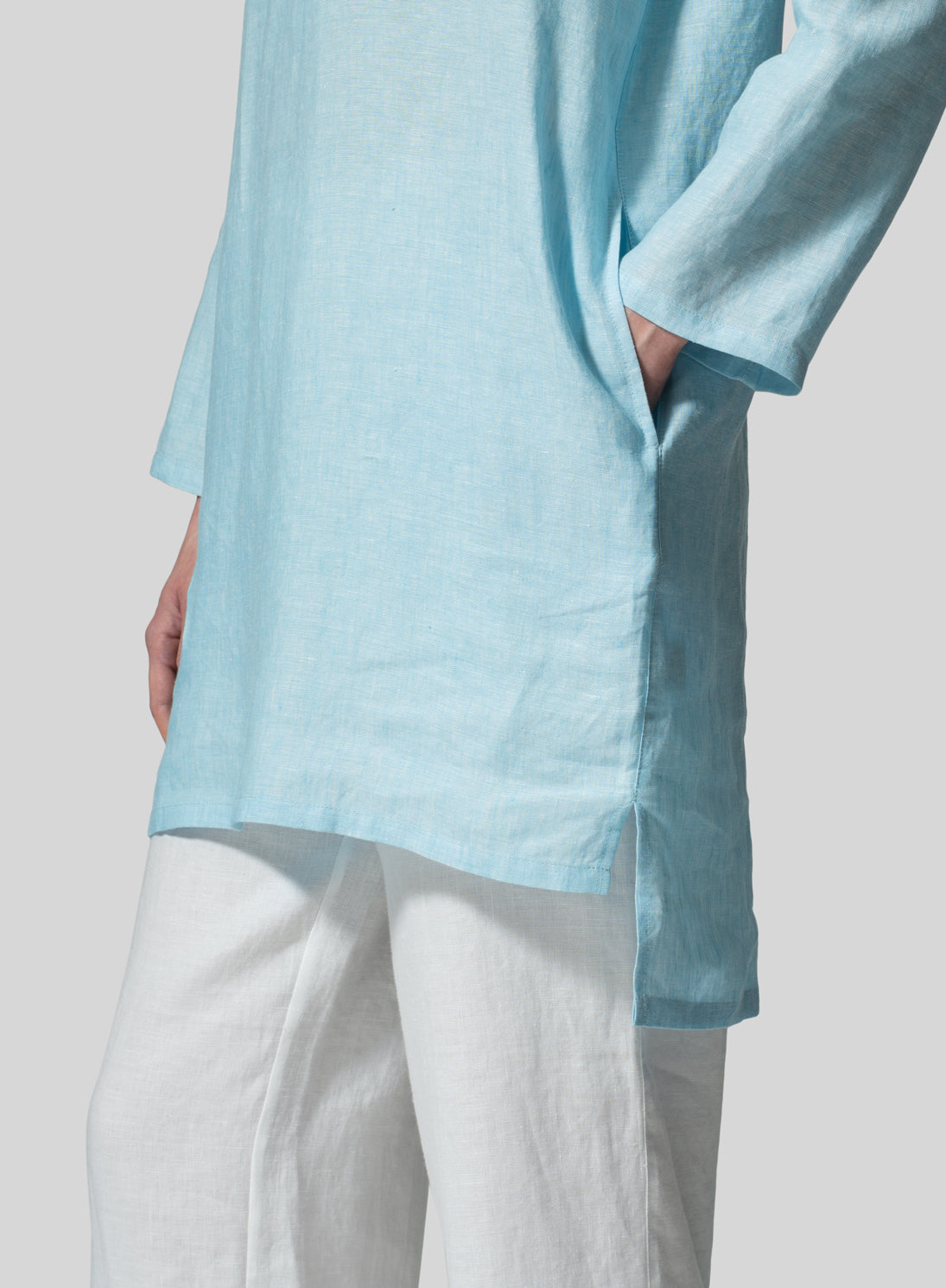 Cotton And Linen Elbow Sleeve Tunic - boddysize