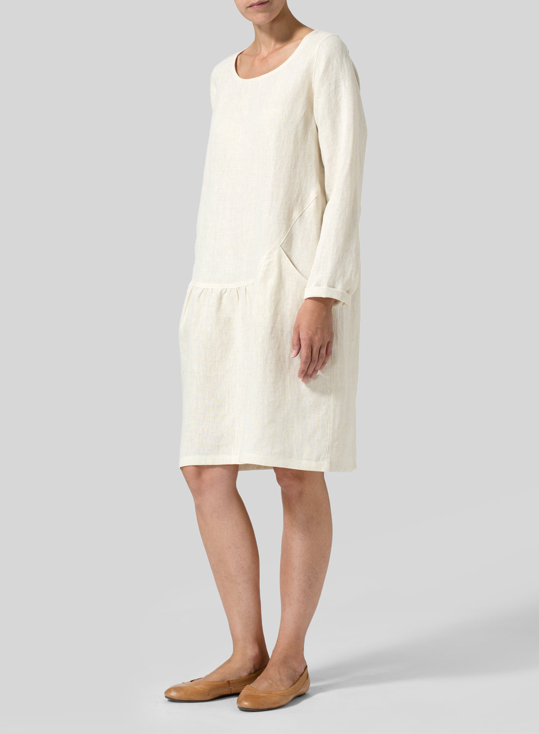 Cotton And Linen Pleated Waist Comfort Dress - boddysize