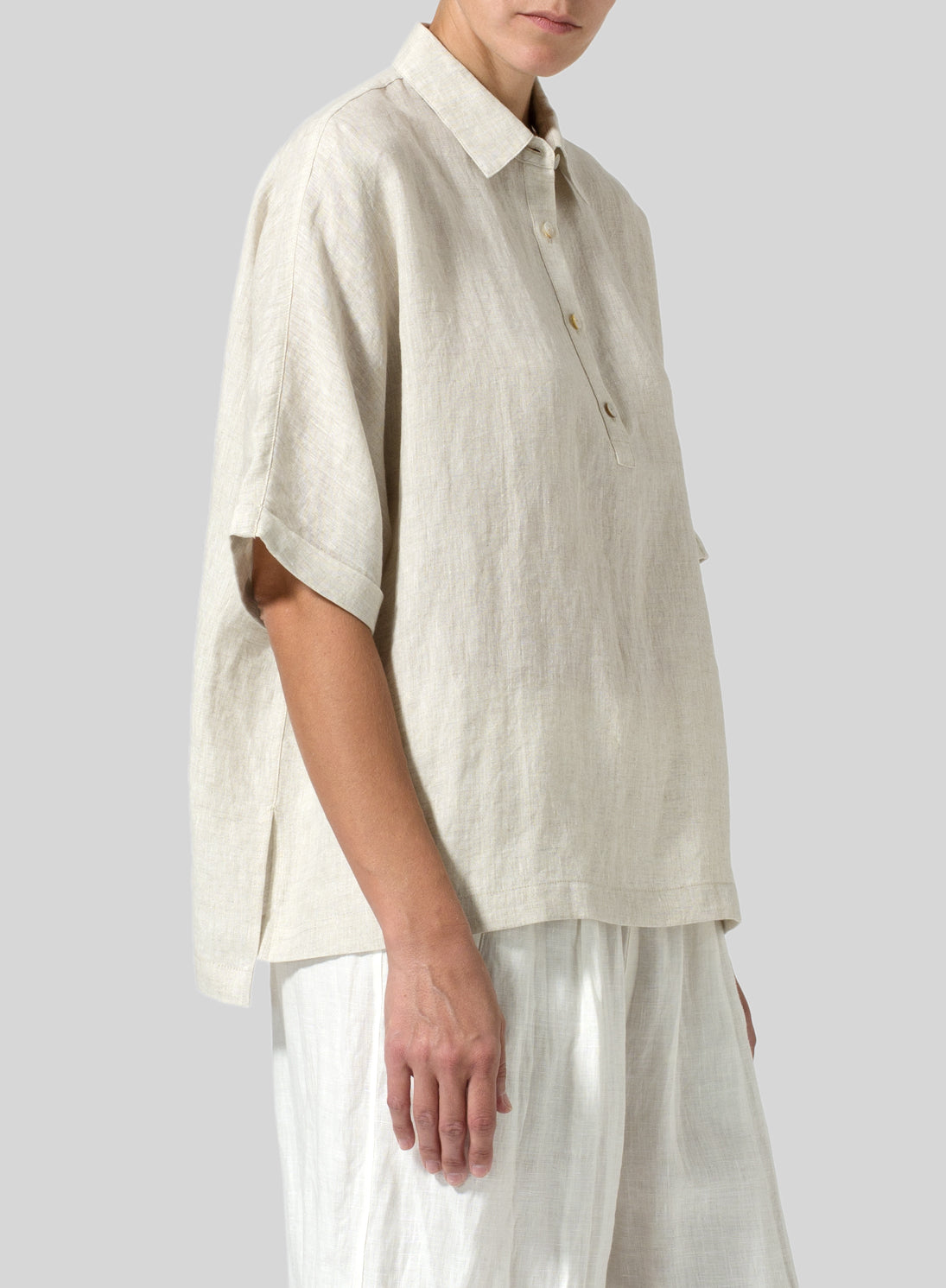 Cotton And Linen Classic Collar Short Sleeve Shirt - boddysize