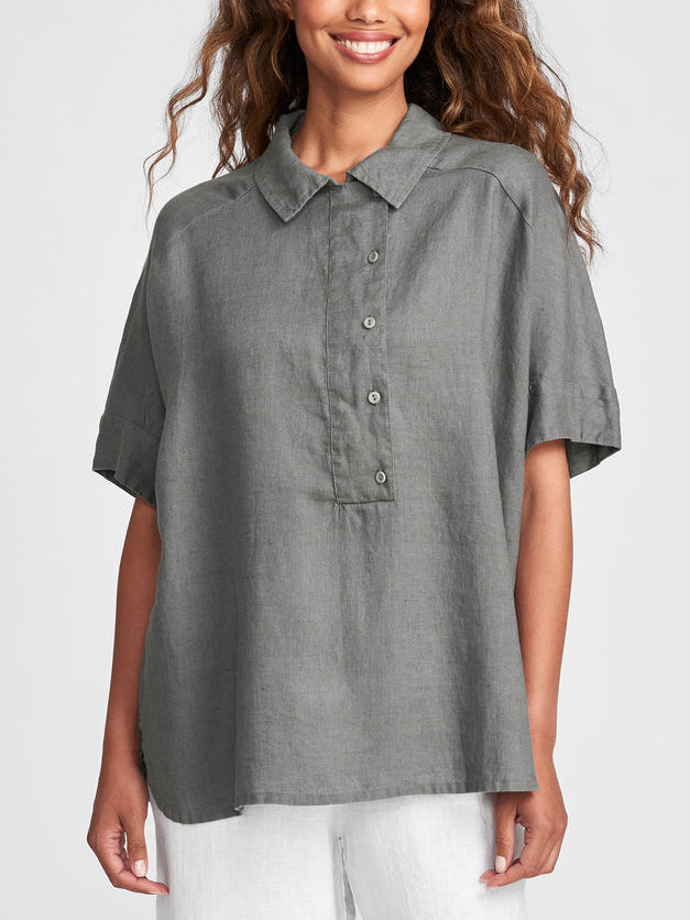 Womens Cotton Linen Asymmetric button closure  Shirt