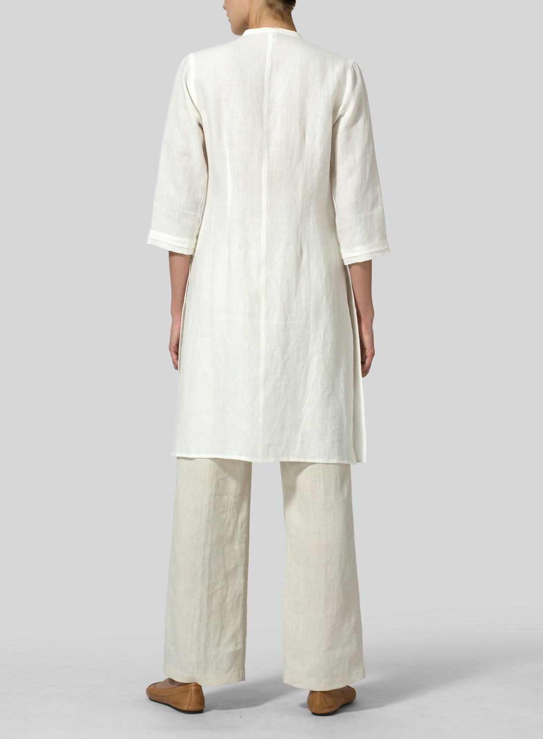Cotton Linen V-Neck Stand Collar Long Shirt - boddysize