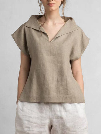 Cotton-Linen V-neck daily classic T-Shirt - boddysize