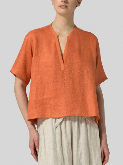 Cotton and Linen Deep V-NECK T-Shirt - boddysize