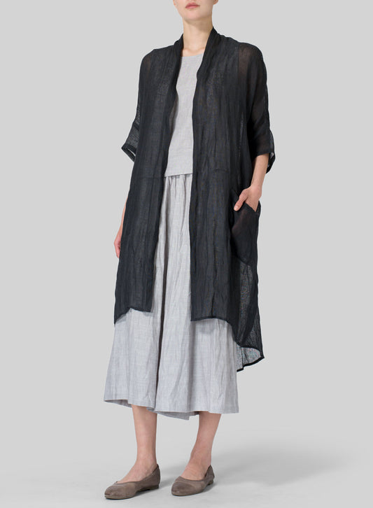 Classic All-Match Pleated Cardigan In Cotton And Linen - boddysize