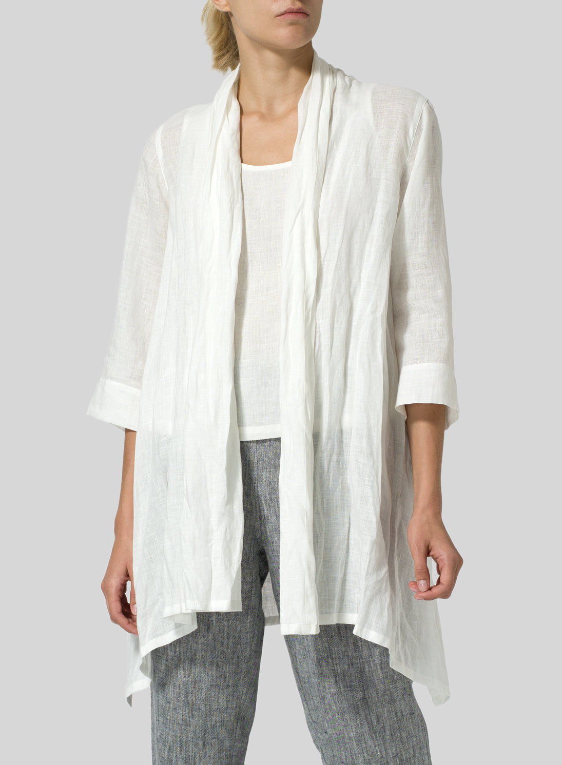 Cotton And Linen Open Front Jacket - boddysize