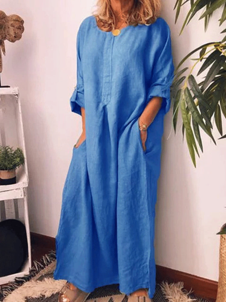 Women's Cotton And Linen Solid Color Loose Dress
