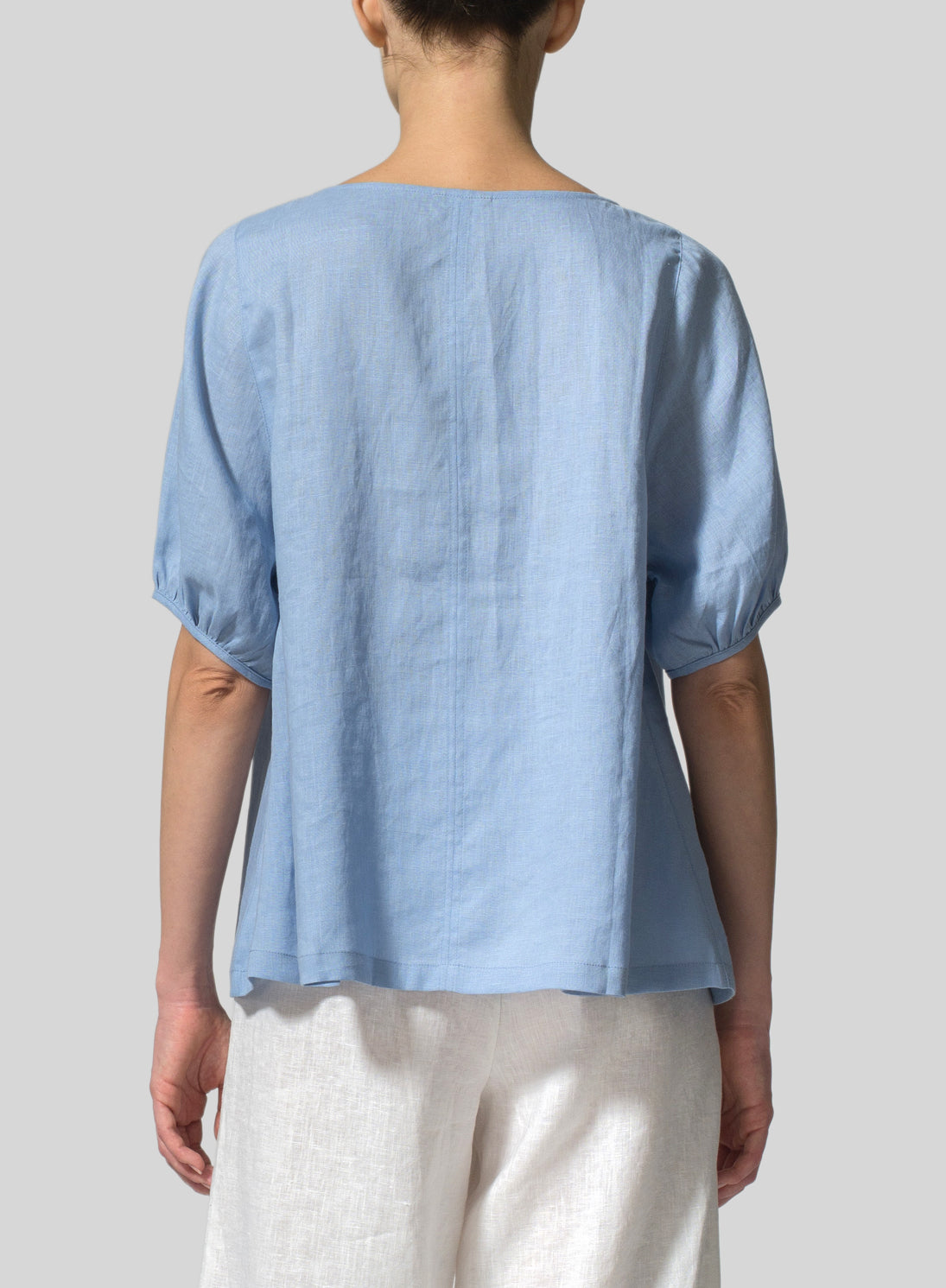 Cotton And Linen Drawstring Cuff Short Sleeve Top - boddysize