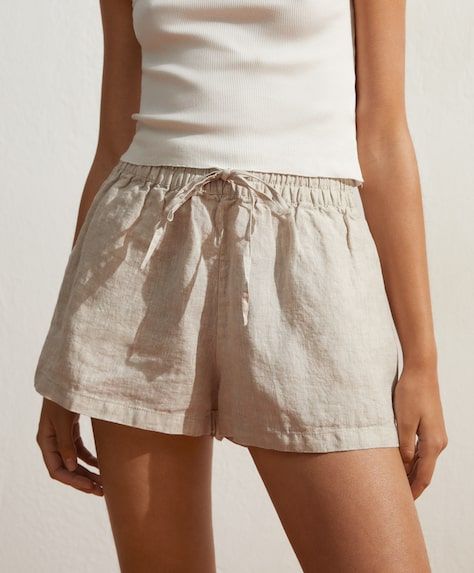 Cotton-Linen Drawstring Side Slip Pockets Shorts - boddysize
