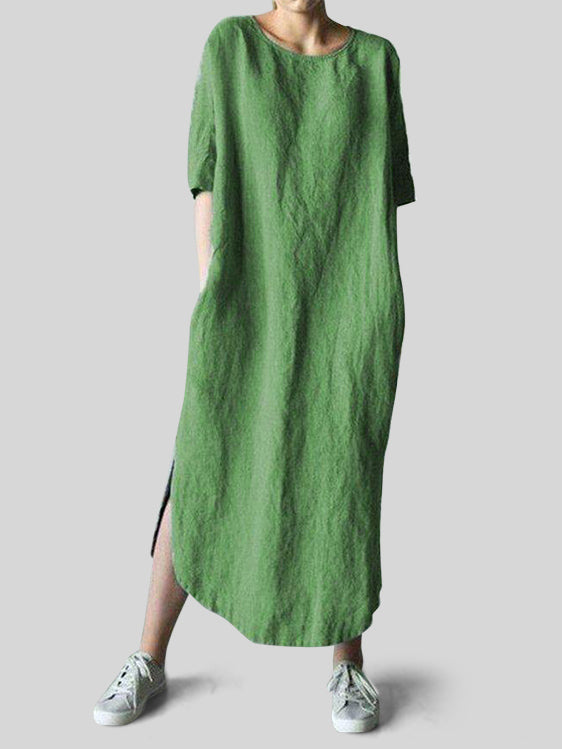 Solid Color Loose Cotton Linen Long Dress