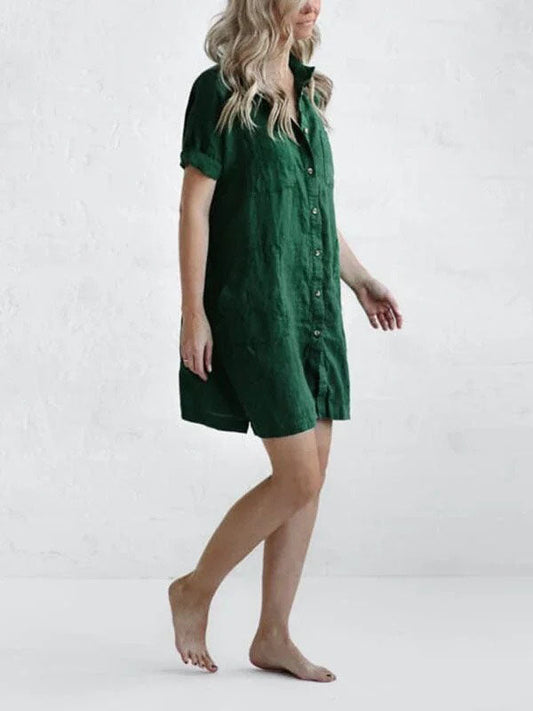 Casual Lapel Pocket Solid Color Loose Dress-DESIGN - boddysize