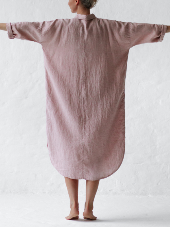 Cotton Linen A-Line Shirt Long Dress-DESIGN - boddysize
