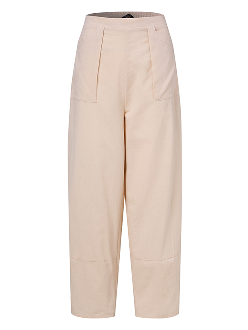 Solid Color Casual Pocket High Waist Pants