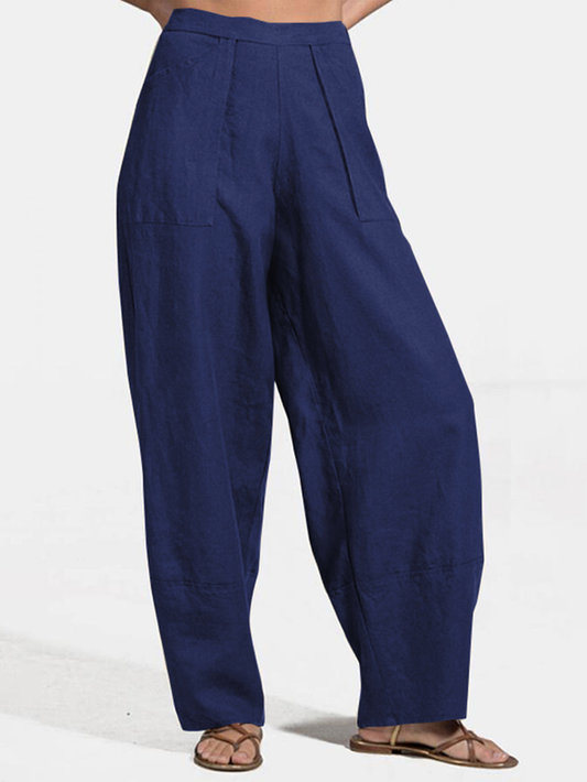 Solid Color Casual Pocket High Waist Pants
