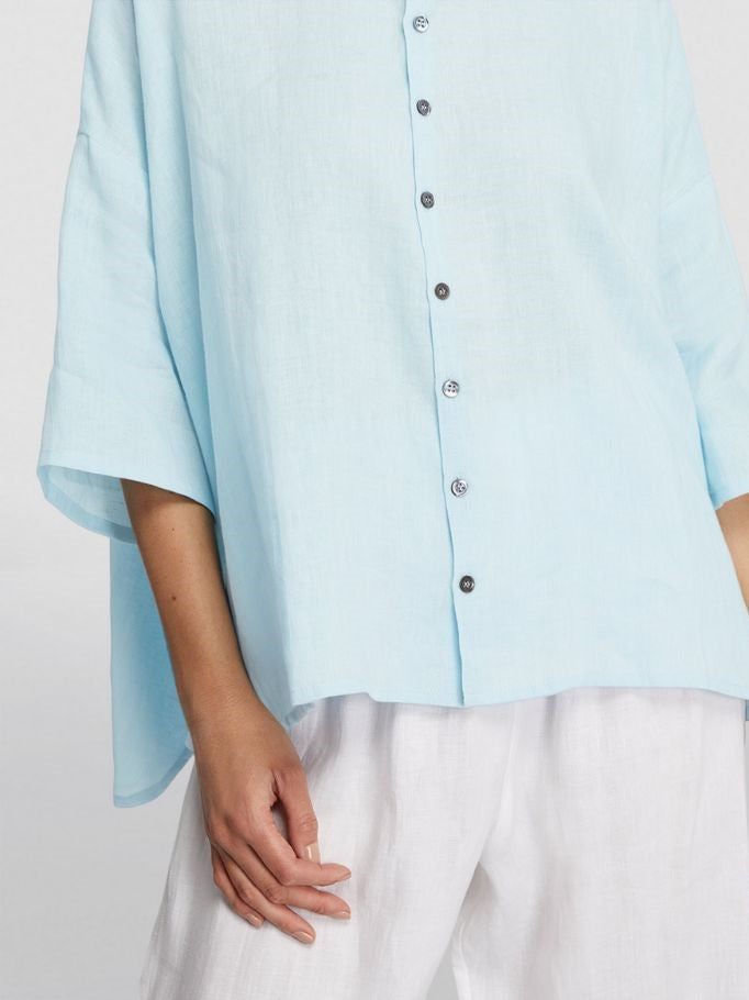 Cotton-Linen Three Quarter Sleeve Loose Shirt - boddysize