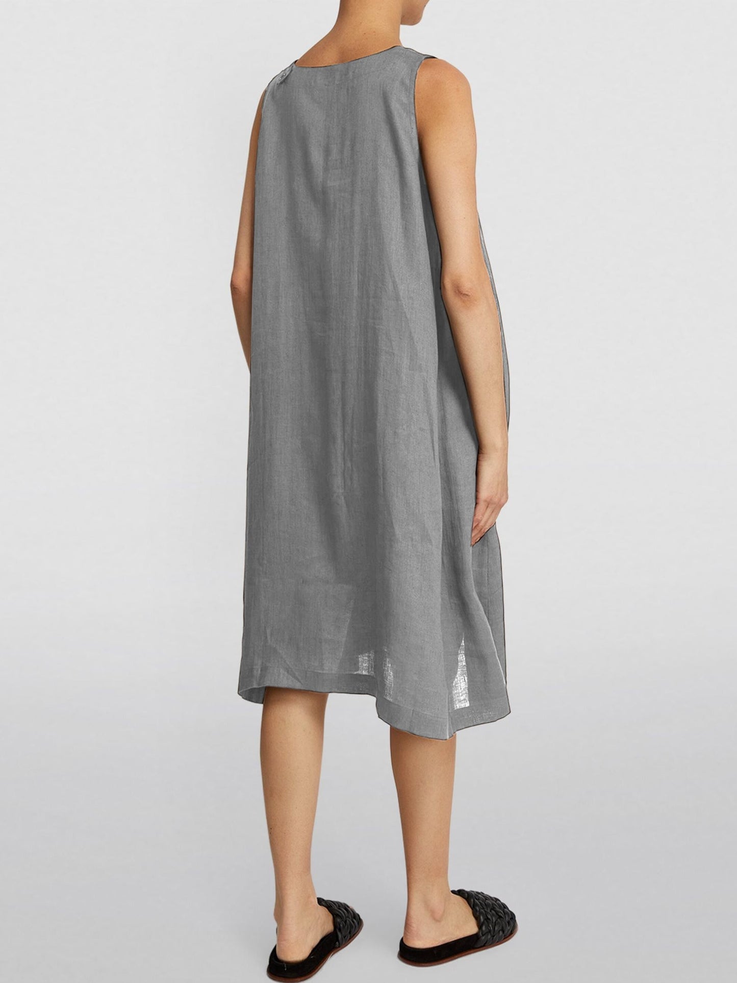 Cotton Linen Sleeveless Midi Dandelion Dress - boddysize