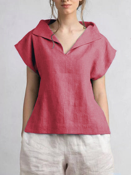 Cotton-Linen V-neck daily classic T-Shirt - boddysize