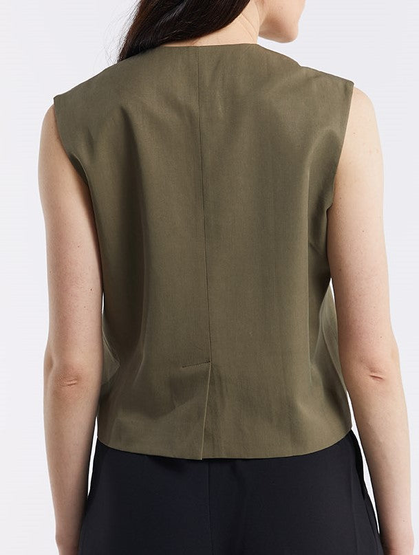 Cotton-Linen Button Pocket Vest - boddysize