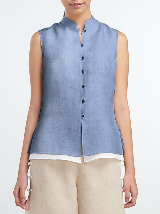 Cotton And Linen Mandarin Collar Sleeveless Double Vest - boddysize