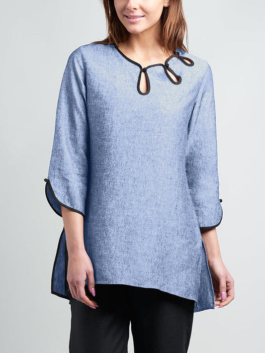 Cotton And Linen Chinese Button Elbow Sleeves Top - boddysize