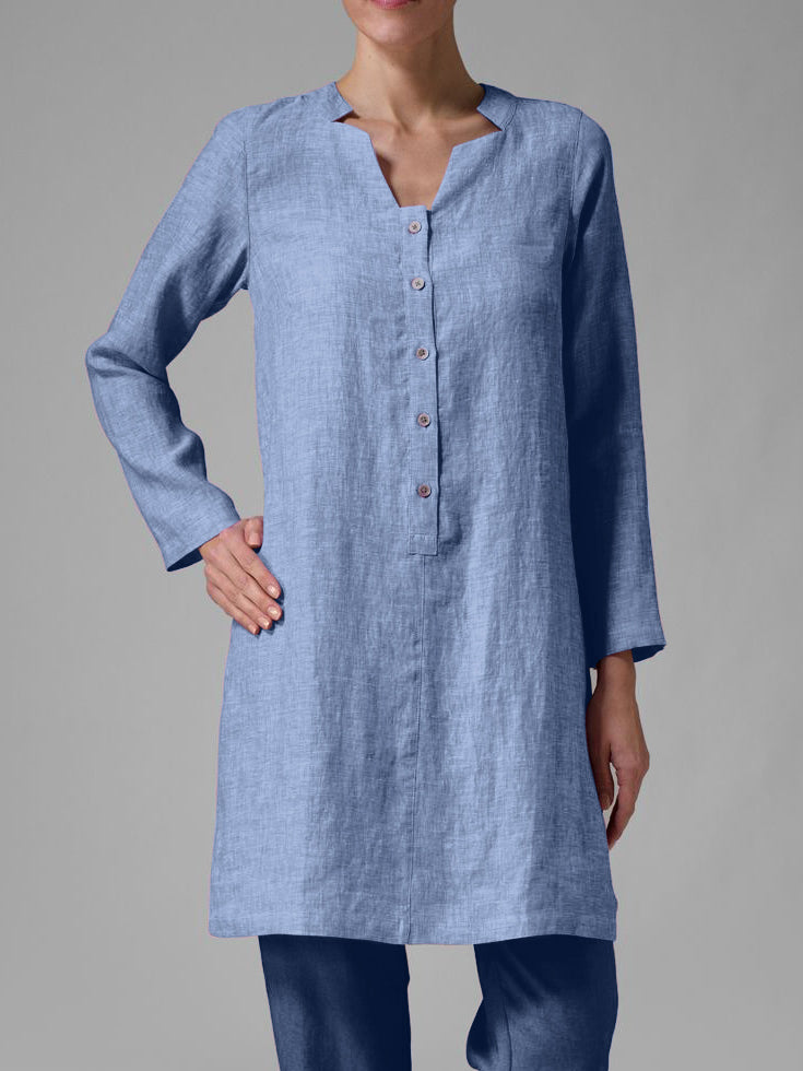 Cotton And Linen Pull-On Long Top - boddysize