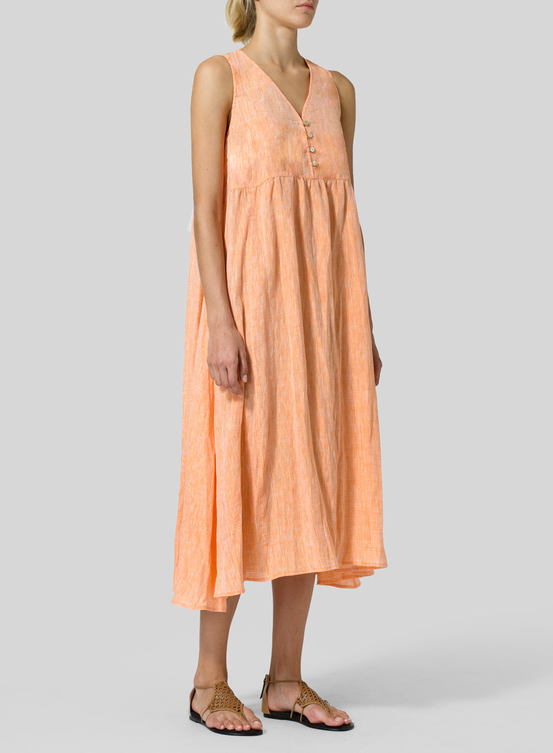 Cotton Linen Sleeveless A-Line Dress - boddysize
