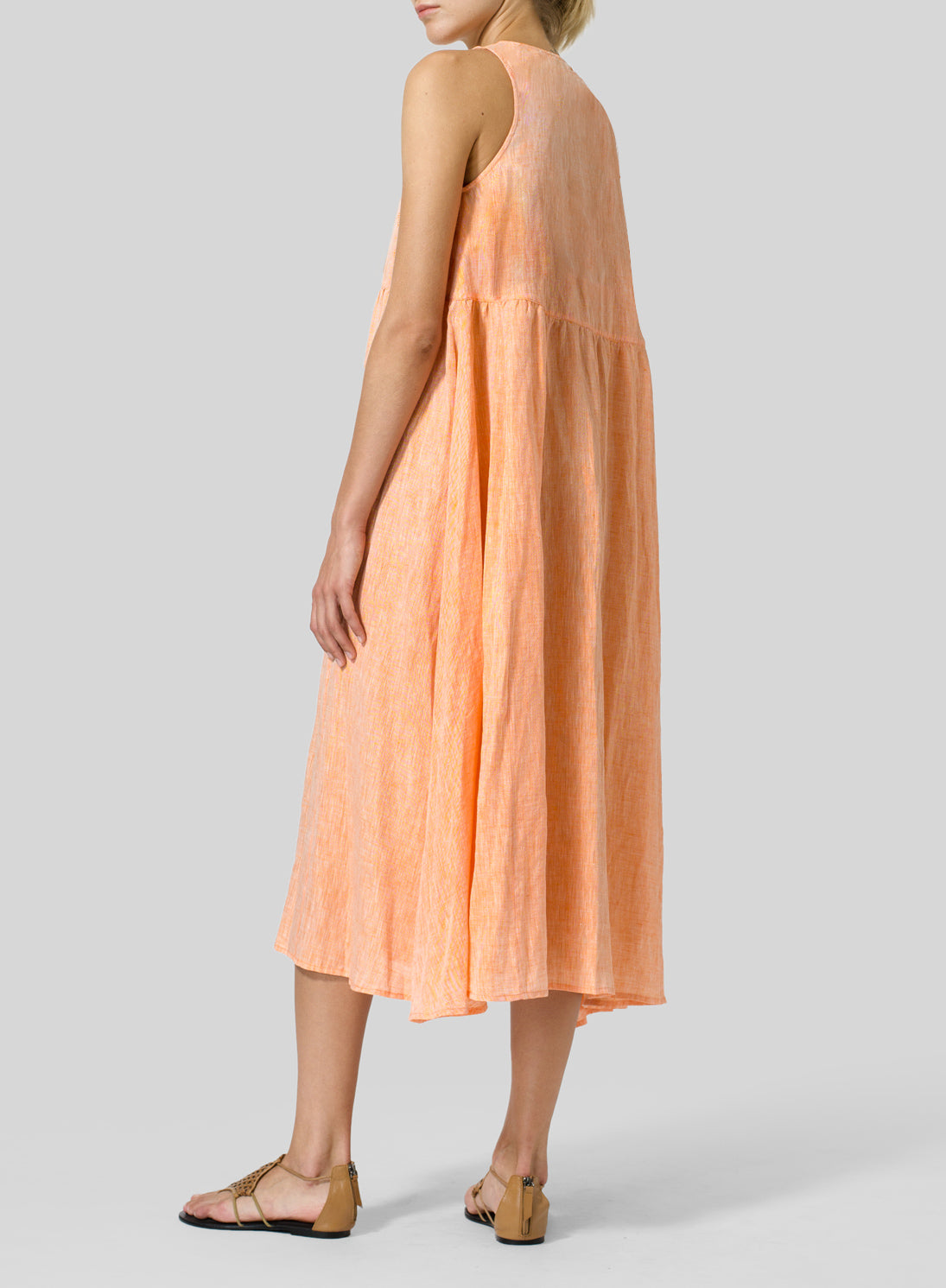Cotton Linen Sleeveless A-Line Dress - boddysize