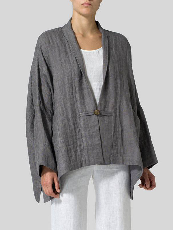 Cotton Linen Kimono A Handmade Buckle Jacket - boddysize