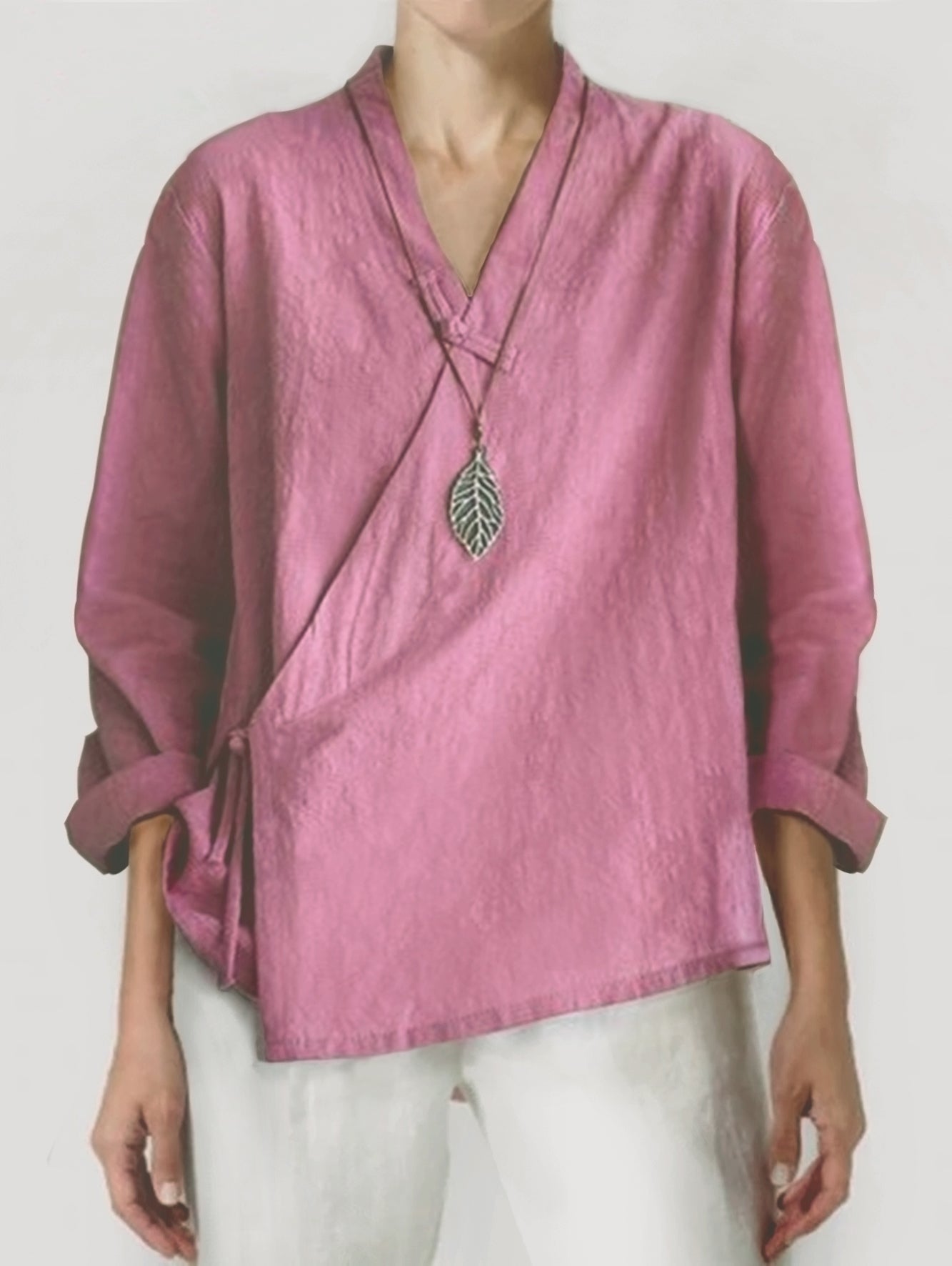 Cotton Linen Fashion Handmade Button Long Sleeve Casual Top - boddysize