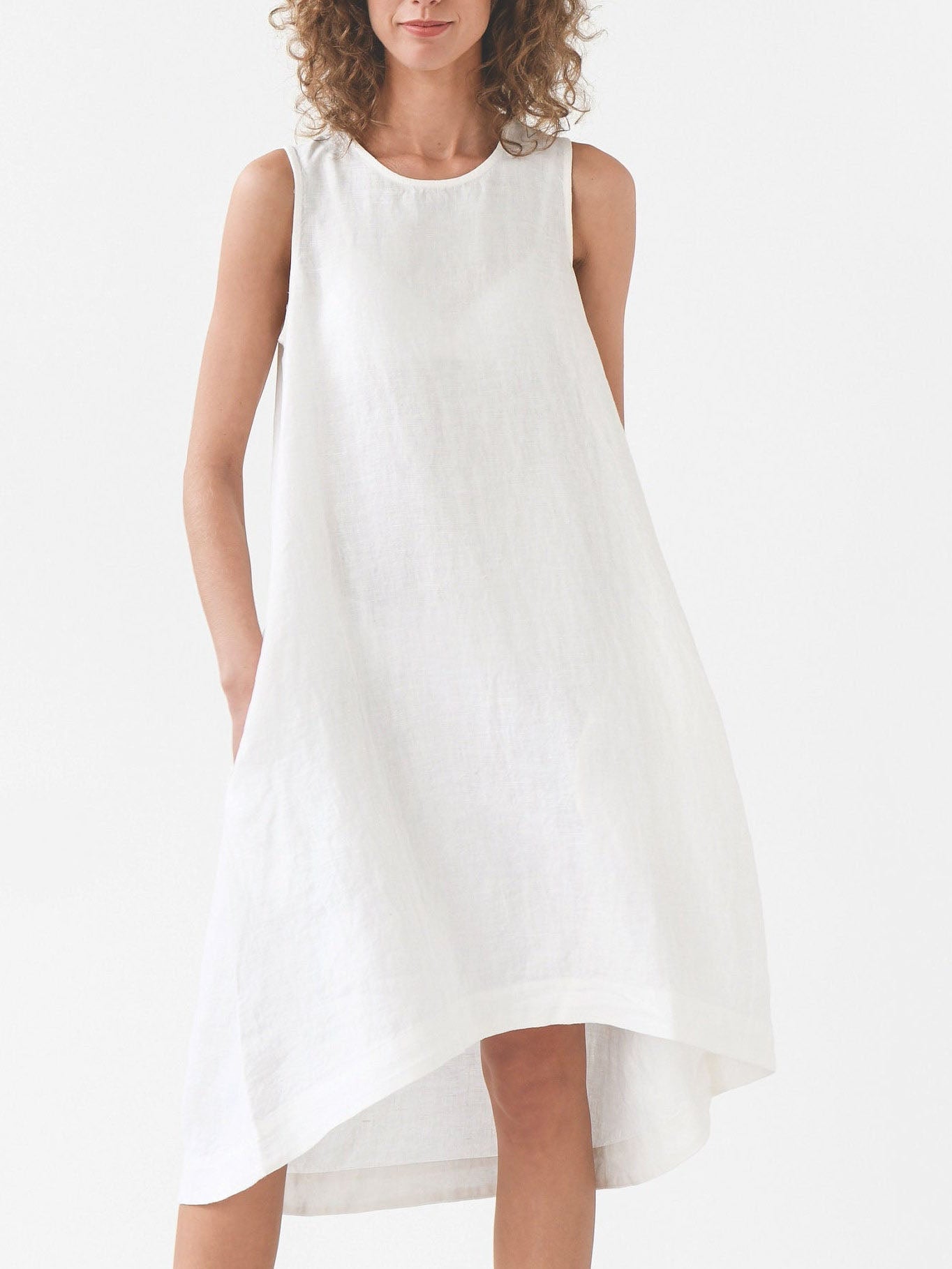 Cotton Linen Sleeveless Midi Dress - boddysize