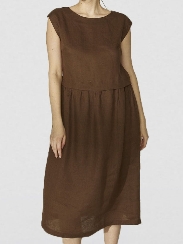 Short Sleeve Mid Length Cotton&Linen Dress